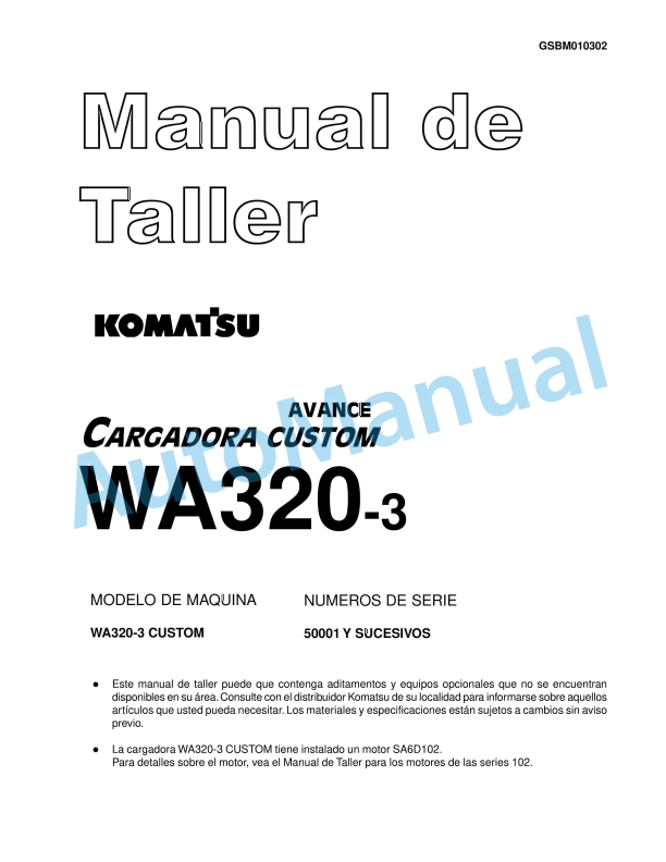 Komatsu WA320-3 Custom Avance Loader Shop Manual GSBM010302 1 Komatsu WA320-3 Custom Avance Loader Shop Manual GSBM010302