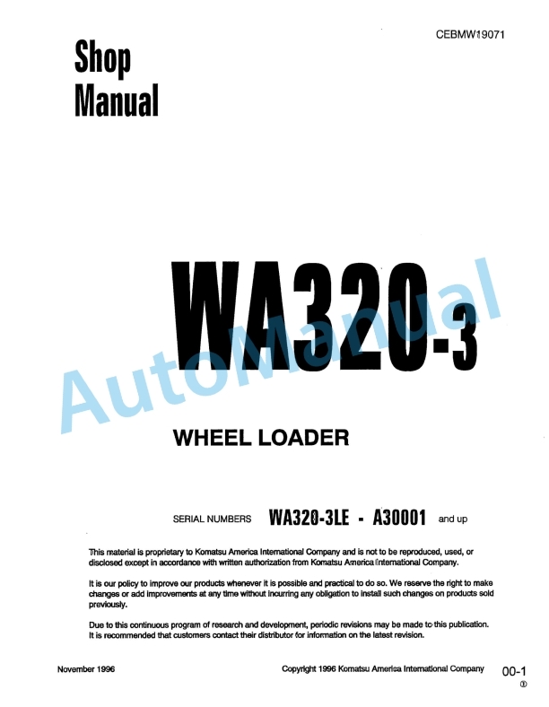 Komatsu WA320-3 Wheel Loader Shop Manual CEBMW19071 1 Komatsu WA320-3 Wheel Loader Shop Manual CEBMW19071