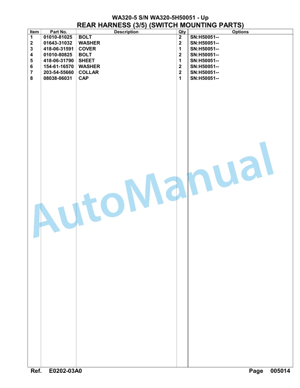 Komatsu WA320-5 Parts Manual WA320-5H50051-Up 2 Komatsu WA320-5 Parts Manual WA320-5H50051-Up-2