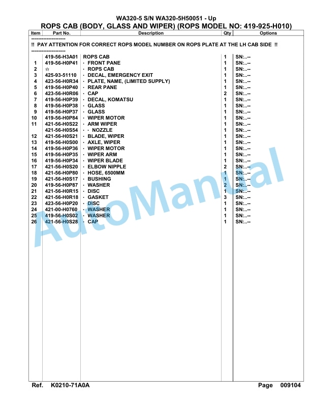 Komatsu WA320-5 Parts Manual WA320-5H50051-Up 4 Komatsu WA320-5 Parts Manual WA320-5H50051-Up-4