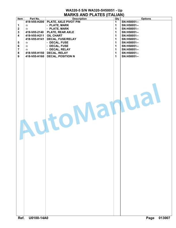 Komatsu WA320-5 Parts Manual WA320-5H50051-Up 5 Komatsu WA320-5 Parts Manual WA320-5H50051-Up-5
