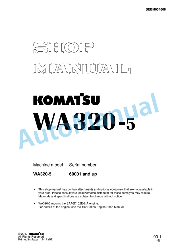 Komatsu WA320-5 Shop Manual SEBM034608 1 Komatsu WA320-5 Shop Manual SEBM034608
