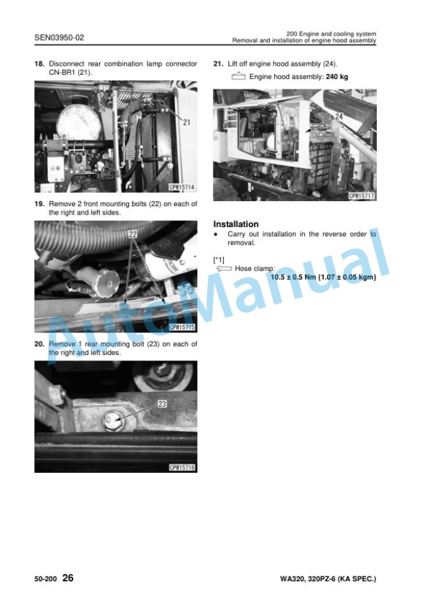 Komatsu WA320-6, WA320PZ-6 Wheel Loader Shop Manual SEN03911-07 5 Komatsu WA320-6, WA320PZ-6 Wheel Loader Shop Manual SEN03911-07 - Image 5