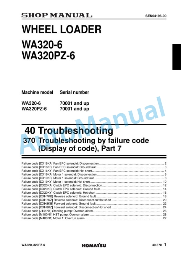 Komatsu WA320-6, WA320PZ-6 Wheel Loader Shop Manual SEN04162-13 4 Komatsu WA320-6, WA320PZ-6 Wheel Loader Shop Manual SEN04162-13 - Image 4