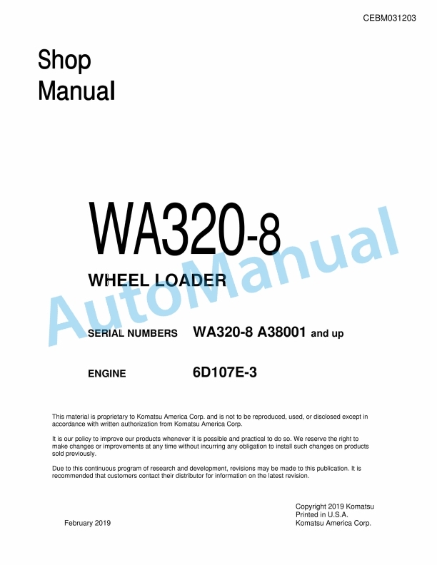 Komatsu WA320-8 Wheel Loader Shop Manual CEBM031203 1 Komatsu WA320-8 Wheel Loader Shop Manual CEBM031203