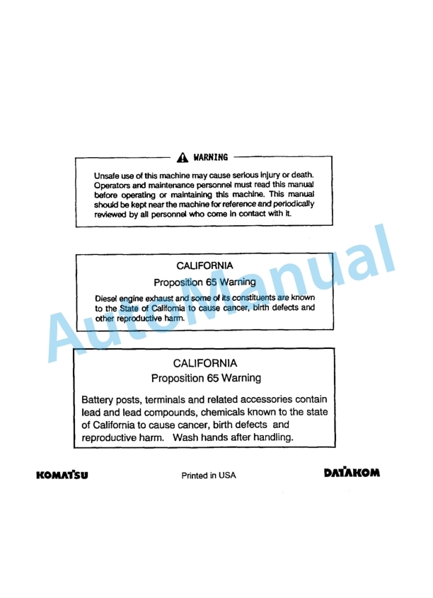 Komatsu WA380-1LC Wheel Loader Operation and Maintenance Manual SEAMU423KD10 1 Komatsu WA380-1LC Wheel Loader Operation and Maintenance Manual SEAMU423KD10
