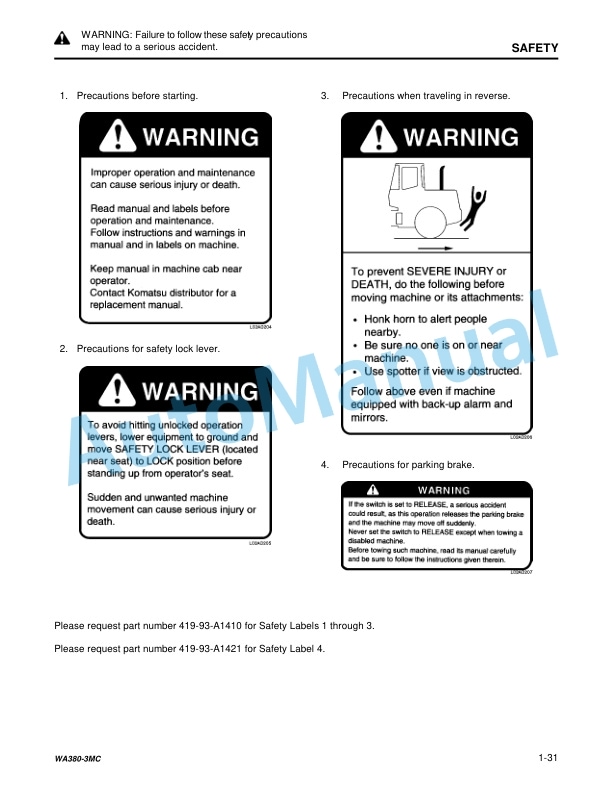 Komatsu WA380-3 Wheel Loader Operation and Maintenance Manual CEAM003601 2 Komatsu WA380-3 Wheel Loader Operation and Maintenance Manual CEAM003601 - Image 2