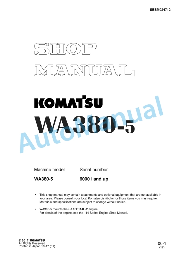 Komatsu WA380-5 Shop Manual SEBM024712 1 Komatsu WA380-5 Shop Manual SEBM024712