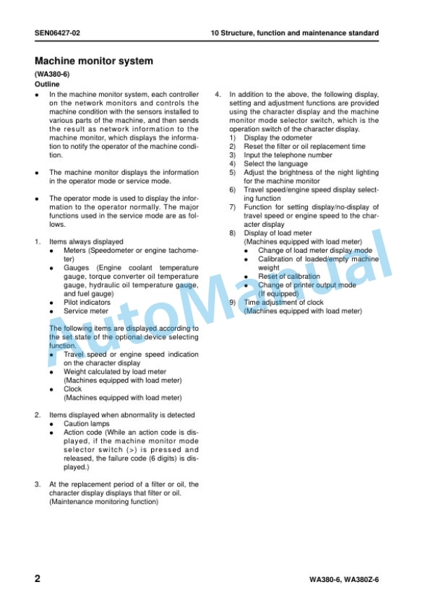 Komatsu WA380-6, WA380Z-6 Wheel Loader Shop Manual SEN06411-11 2 Komatsu WA380-6, WA380Z-6 Wheel Loader Shop Manual SEN06411-11 - Image 2