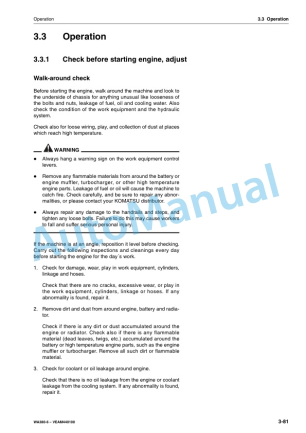 Komatsu WA380-6 Wheel Loader Operation and Maintenance Manual VEAM440100 3 Komatsu WA380-6 Wheel Loader Operation and Maintenance Manual VEAM440100 - Image 3