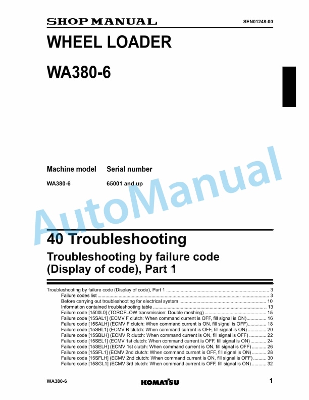 Komatsu WA380-6 Wheel Loader Shop Manual SEN01248-00 1 Komatsu WA380-6 Wheel Loader Shop Manual SEN01248-00