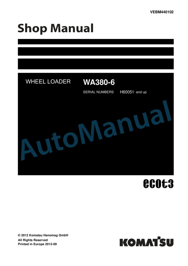 Komatsu WA380-6 Wheel Loader Shop Manual VEBM440102 1 Komatsu WA380-6 Wheel Loader Shop Manual VEBM440102