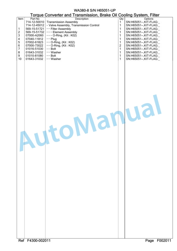 Komatsu WA380-8 Wheel Loader Parts Manual WA00010H 2 Komatsu WA380-8 Wheel Loader Parts Manual WA00010H-2