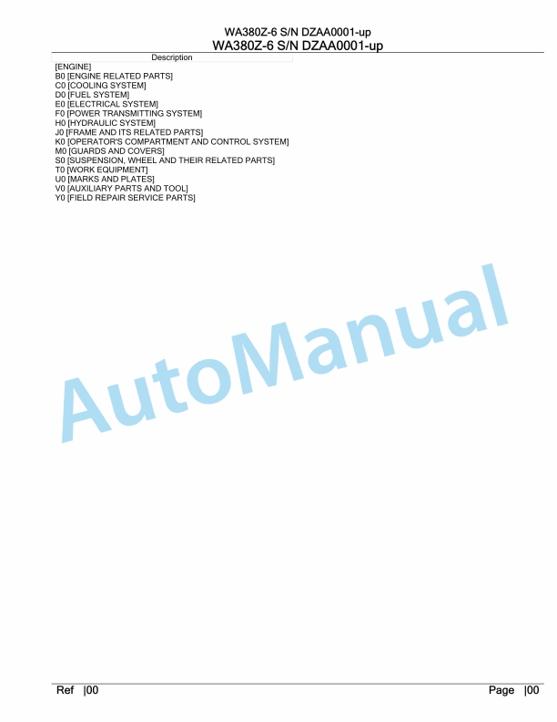 Komatsu WA380Z-6 Parts Manual DZAA0001-up 1 Komatsu WA380Z-6 Parts Manual DZAA0001-up