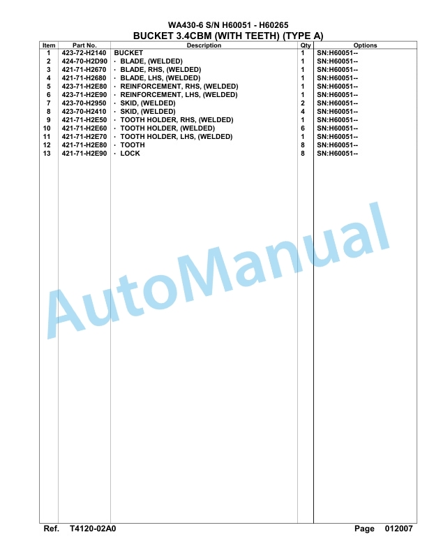 Komatsu WA430-6 Parts Manual - H60051 - H60265 5 Komatsu WA430-6 Parts Manual - H60051 - H60265-5