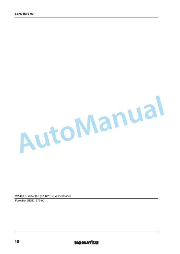 Komatsu WA450-6, WA480-6 Galeo Wheel Loader Shop Manual SEN00809-04 3 Komatsu WA450-6, WA480-6 Galeo Wheel Loader Shop Manual SEN00809-04 - Image 3