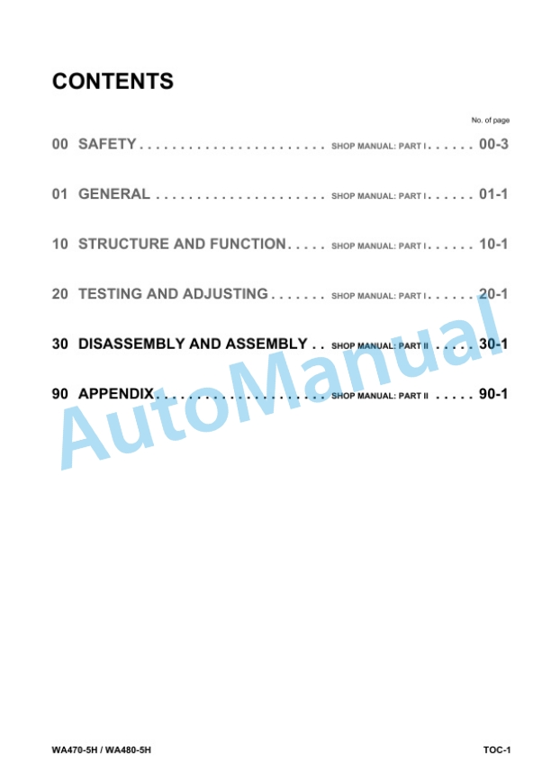 Komatsu WA470-5H, WA480-5H Part I Wheel Loader Shop Manual VEBM180101 5 Komatsu WA470-5H, WA480-5H Part I Wheel Loader Shop Manual VEBM180101 - Image 5