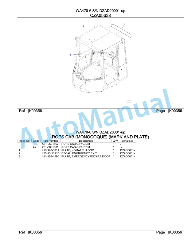 Komatsu WA470-6 Parts Manual DZAD20001-up 4 Komatsu WA470-6 Parts Manual DZAD20001-up-4