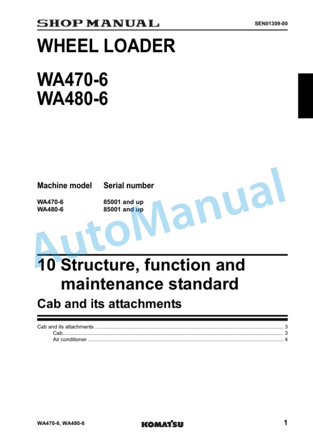 Alternative view of Komatsu WA470-6, WA480-6 Galeo Wheel Loader Shop Manual SEN00783-03