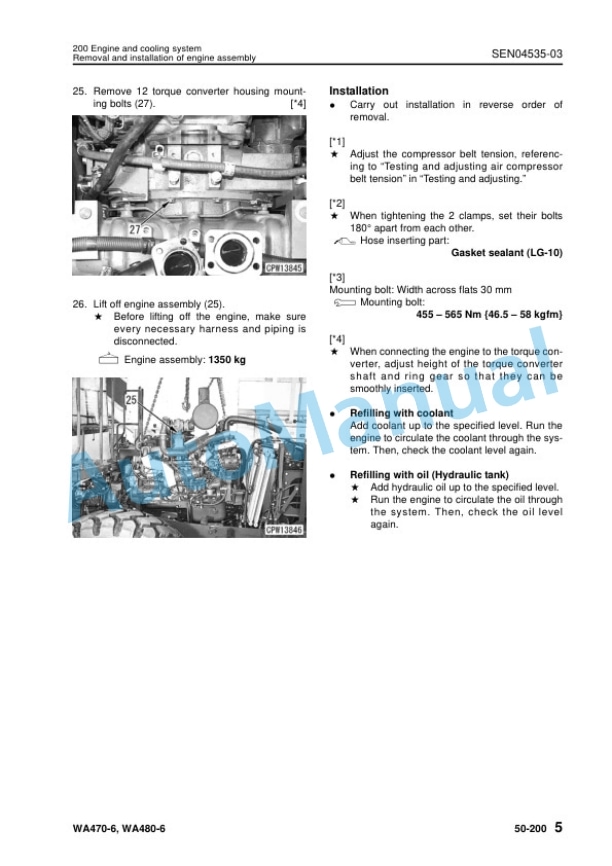 Komatsu WA470-6, WA480-6 Wheel Loader Shop Manual SEN04409-15 5 Komatsu WA470-6, WA480-6 Wheel Loader Shop Manual SEN04409-15 - Image 5