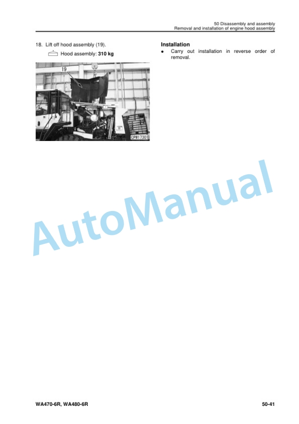 Komatsu WA470-6R, WA480-6R Wheel Loader Shop Manual SMEW4706R0-00 5 Komatsu WA470-6R, WA480-6R Wheel Loader Shop Manual SMEW4706R0-00 - Image 5
