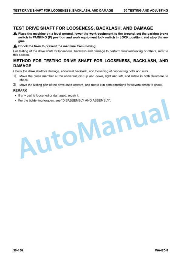 Alternative view of Komatsu WA470-8 Wheel Loader Shop Manual VENBM49500