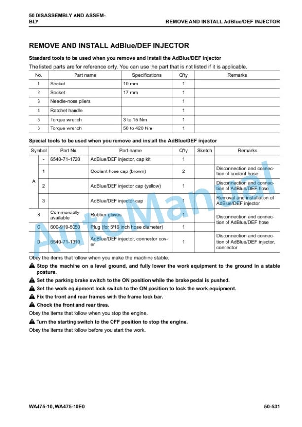 Komatsu WA475-10, WA475-10E0 Wheel Loader Shop Manual SEN06773-08 5 Komatsu WA475-10, WA475-10E0 Wheel Loader Shop Manual SEN06773-08 - Image 5