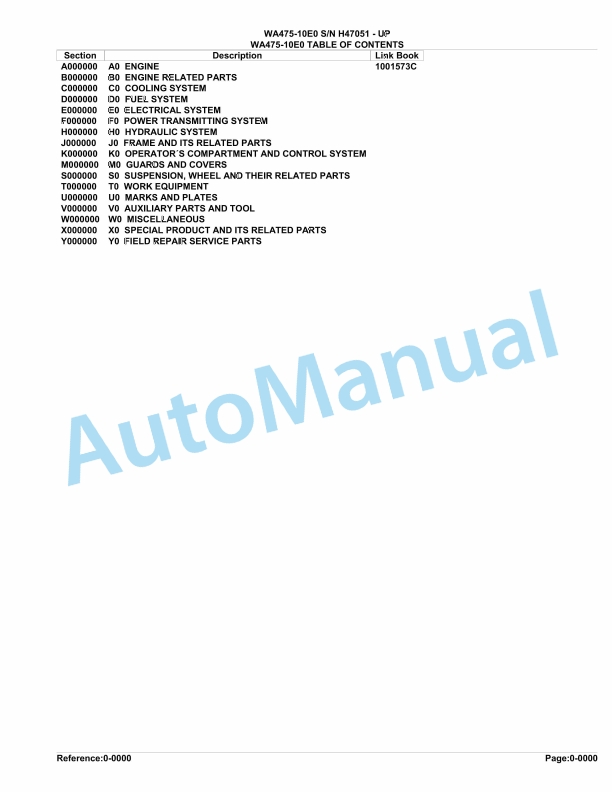 Komatsu WA475-10E0 Parts Manual H47051-UP 1 Komatsu WA475-10E0 Parts Manual H47051-UP