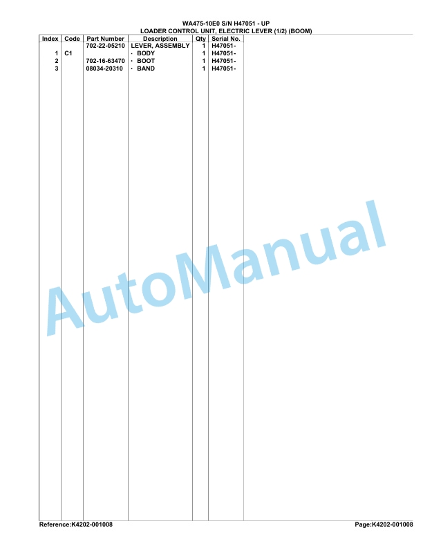Komatsu WA475-10E0 Parts Manual H47051-UP 5 Komatsu WA475-10E0 Parts Manual H47051-UP-5