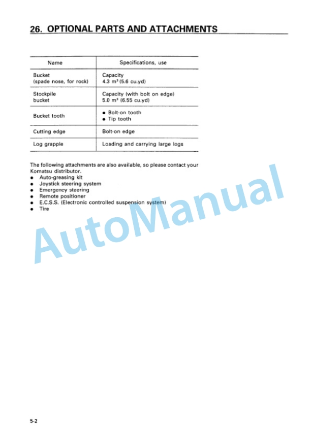 Komatsu WA500-3 Avance Wheel Loader Operation and Maintenance Manual SEAM032001P 5 Komatsu WA500-3 Avance Wheel Loader Operation and Maintenance Manual SEAM032001P - Image 5
