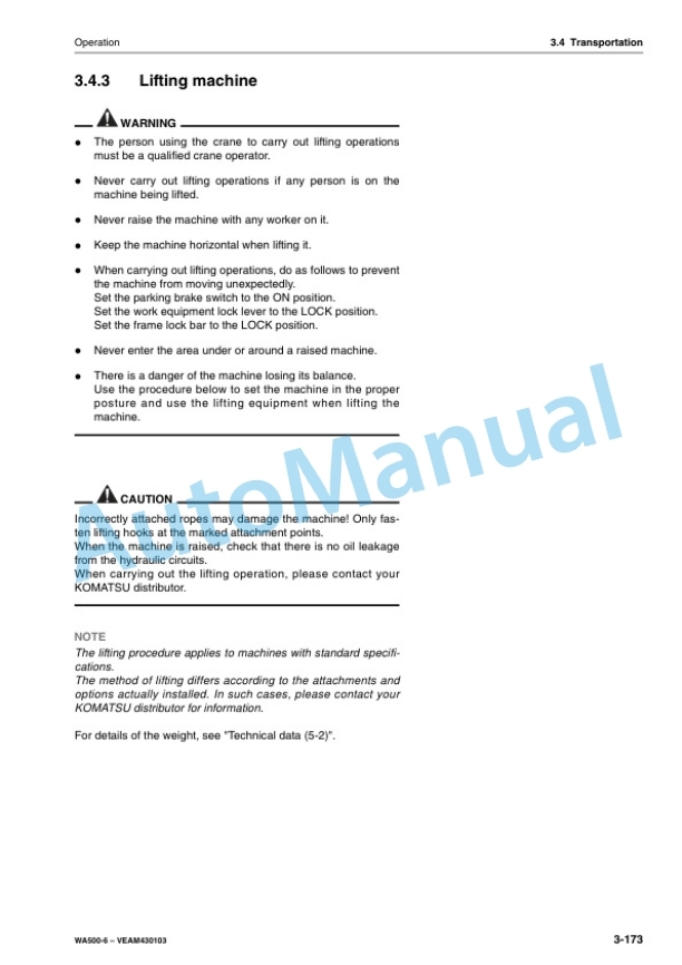 Komatsu WA500-6 Wheel Loader Operation and Maintenance Manual VEAM430103 4 Komatsu WA500-6 Wheel Loader Operation and Maintenance Manual VEAM430103 - Image 4