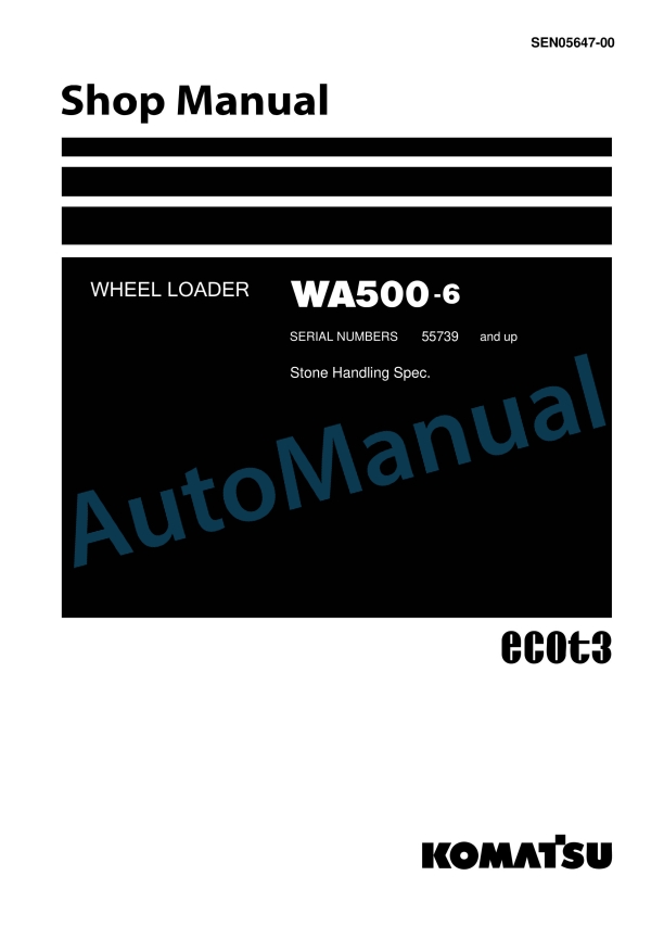 Komatsu WA500-6 Wheel Loader Shop Manual SEN05647-00