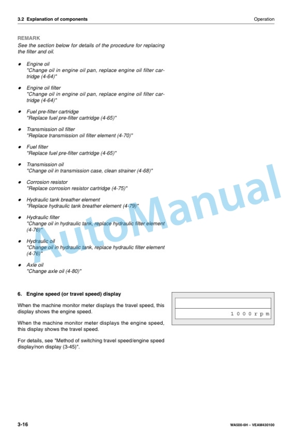 Alternative view of Komatsu WA500-6H Wheel Loader Operation and Maintenance Manual VEAM430100