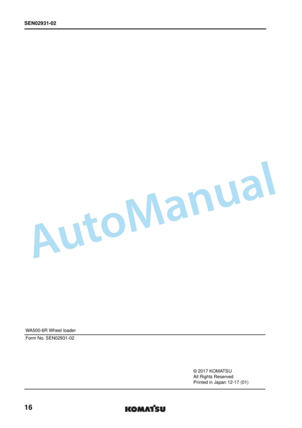 Komatsu WA500-6R Wheel Loader Shop Manual SEN02876-14 3 Komatsu WA500-6R Wheel Loader Shop Manual SEN02876-14 - Image 3