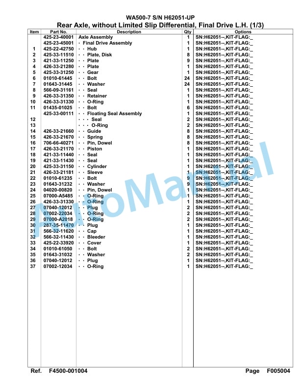Komatsu WA500-7 Parts Manual H62051-UP 2 Komatsu WA500-7 Parts Manual H62051-UP-2