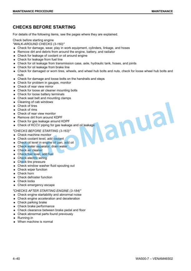Komatsu WA500-7 Wheel Loader Operation and Maintenance Manual VENAM46502 5 Komatsu WA500-7 Wheel Loader Operation and Maintenance Manual VENAM46502 - Image 5