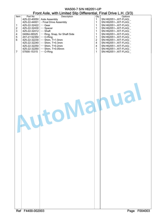 Komatsu WA500-7 Wheel Loader Parts Manual WA0000637H 3 Komatsu WA500-7 Wheel Loader Parts Manual WA0000637H-3