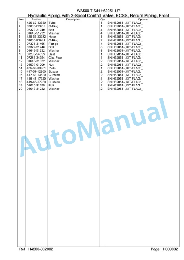 Komatsu WA500-7 Wheel Loader Parts Manual WA0000637H 5 Komatsu WA500-7 Wheel Loader Parts Manual WA0000637H-5