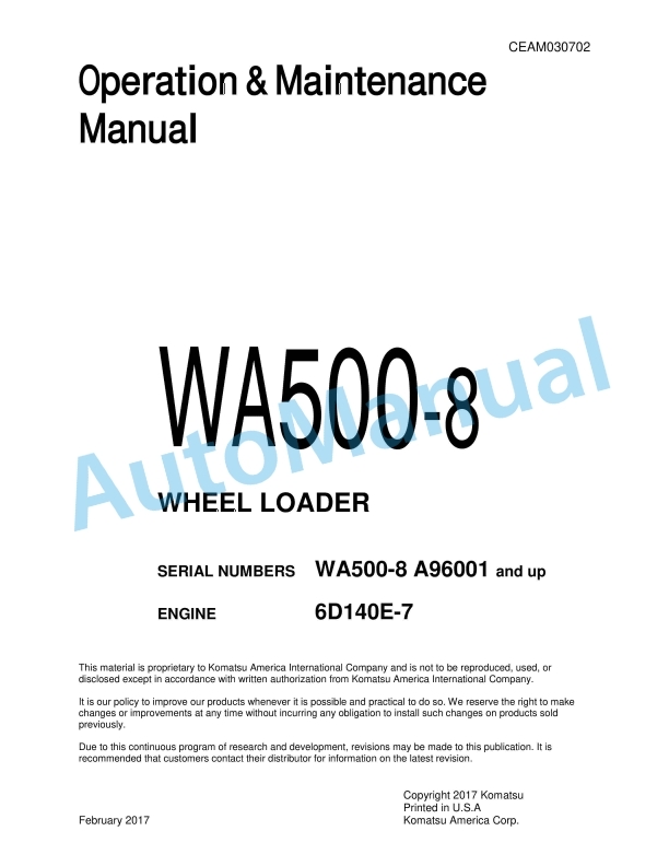 Komatsu WA500-8 Wheel Loader Operation and Maintenance Manual CEAM030702