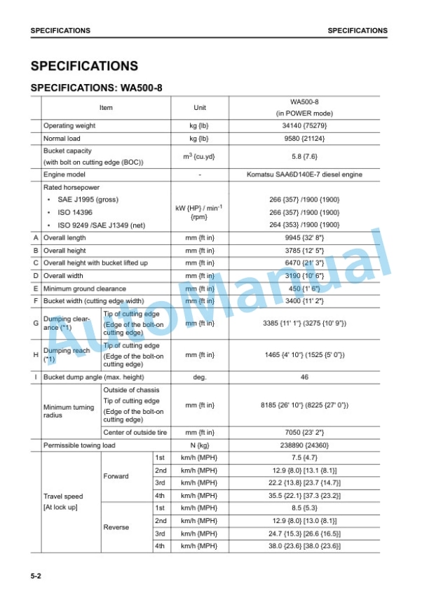 Komatsu WA500-8 Wheel Loader Operation and Maintenance Manual PEN01298-00 5 Komatsu WA500-8 Wheel Loader Operation and Maintenance Manual PEN01298-00 - Image 5