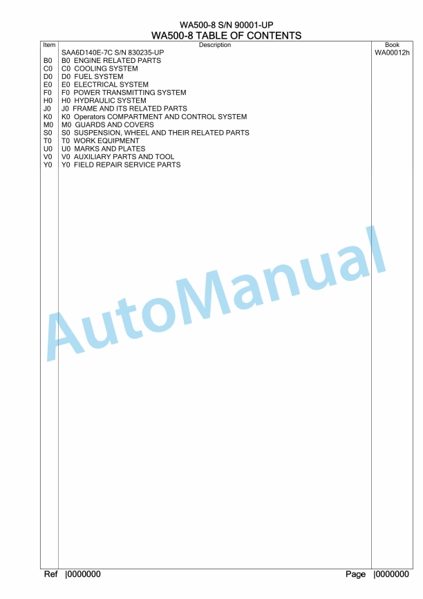 Komatsu WA500-8 Wheel Loader Parts Manual WA00012H 1 Komatsu WA500-8 Wheel Loader Parts Manual WA00012H