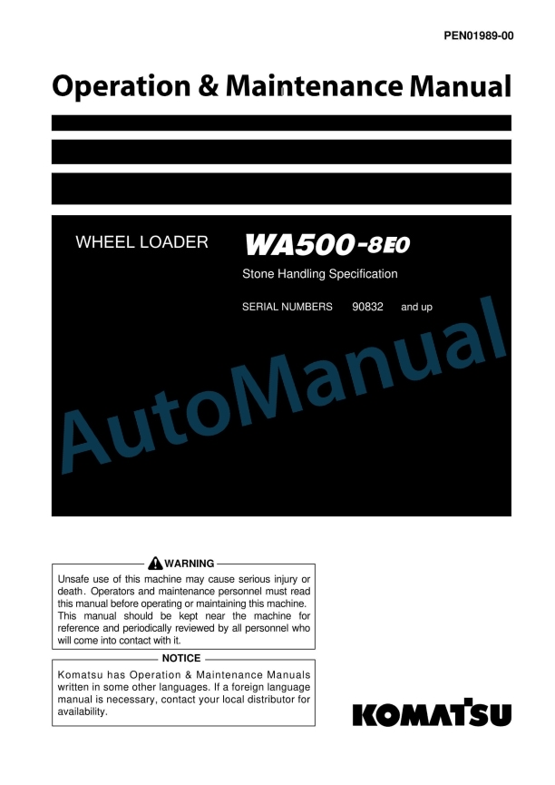 Komatsu WA500-8E0 Wheel Loader Operation and Maintenance Manual PEN01989-00
