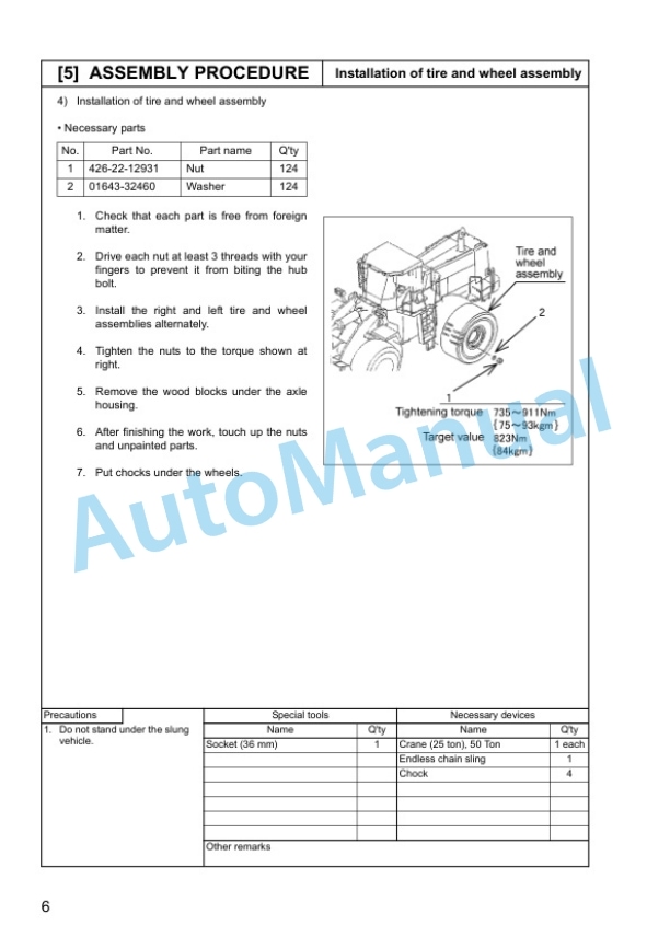 Alternative view of Komatsu WA600-3 Wheel Loader Field Assembly Instruction GEN00090-00