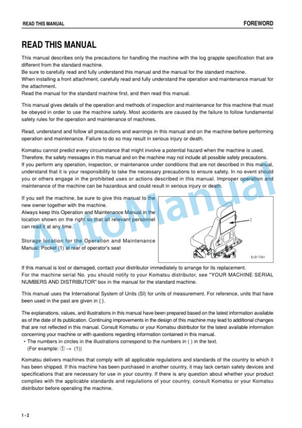 Komatsu WA600-8 Log Grapple Specification Wheel Loader Operation and Maintenance Manual TEN00846-00-2