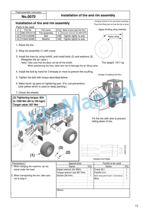 Alternative view of Komatsu WA600-8 Wheel Loader Field Assembly Instruction GEN00139-00