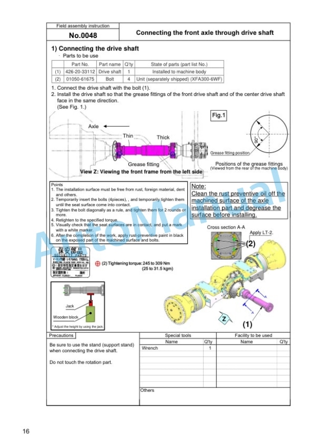 Alternative view of Komatsu WA600-8 Wheel Loader Field Assembly Instruction GEN00139-01