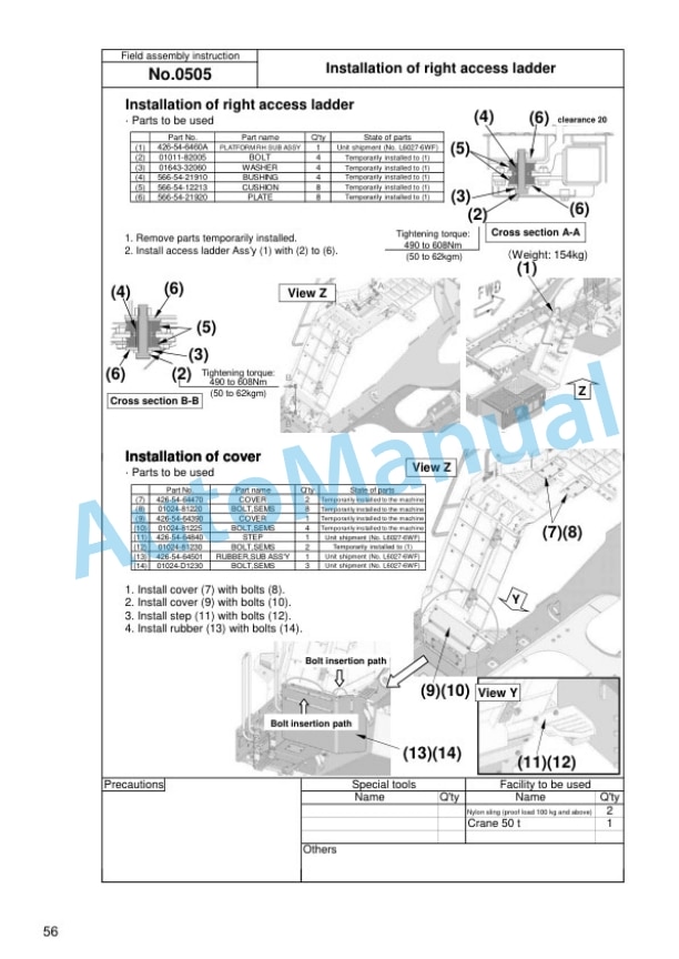 Komatsu WA600-8E0 Wheel Loader Field Assembly Instruction GEN00201-00 4 Komatsu WA600-8E0 Wheel Loader Field Assembly Instruction GEN00201-00 - Image 4