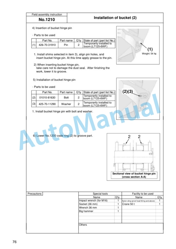Komatsu WA600-8E0 Wheel Loader Field Assembly Instruction GEN00201-00 5 Komatsu WA600-8E0 Wheel Loader Field Assembly Instruction GEN00201-00 - Image 5