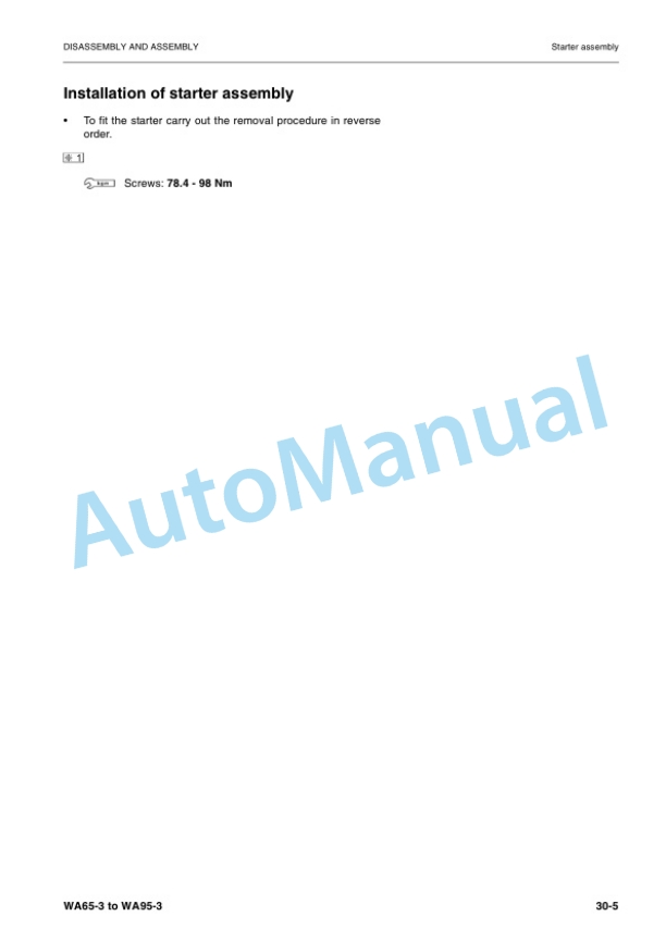 Komatsu WA65-3, WA75-3, WA85-3, WA90-3, WA95-3 Wheel Loader Shop Manual VEBM950201 4 Komatsu WA65-3, WA75-3, WA85-3, WA90-3, WA95-3 Wheel Loader Shop Manual VEBM950201 - Image 4