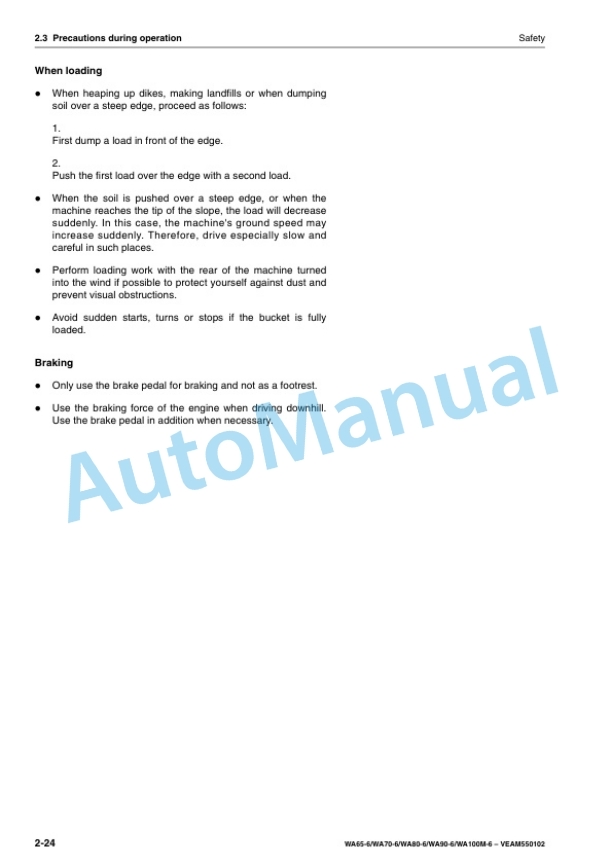 Alternative view of Komatsu WA65-6, WA70-6, WA80-6, WA90-6, WA100M-6 Wheel Loader Operation and Maintenance Manual VEAM550102